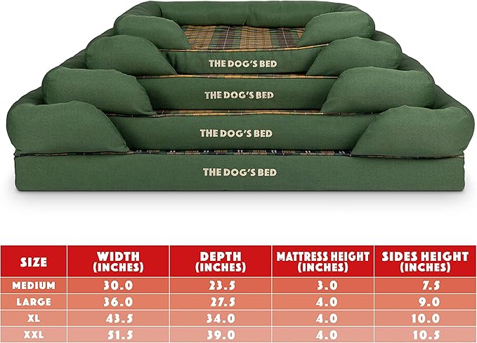 Replacement Outer Cover for The Dog's Bed Orthopedic with Sides, Washable Fabric, Medium (Green Tartan)