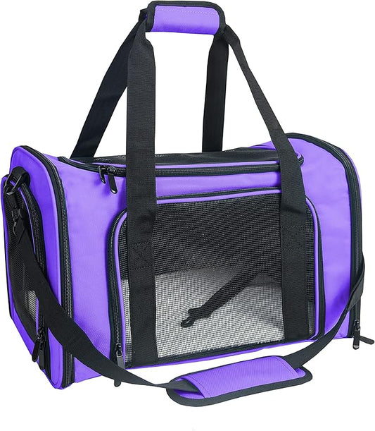 Soft Sided Carrier for Small Medium Cats Dogs,Removable Pad Collapsible Travel Pet Carrier Large Purple