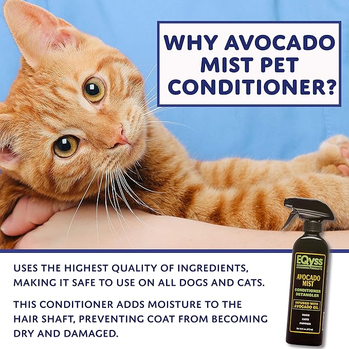 EQyss Avocado Mist Pet Spray Conditioner - Shines, Conditions, and Reduces Shedding, Weightless Leave in Spray - for Dogs, Cats, Puppies - Oil and Silicone Free, pH Balanced, USA Made (3 Pack)