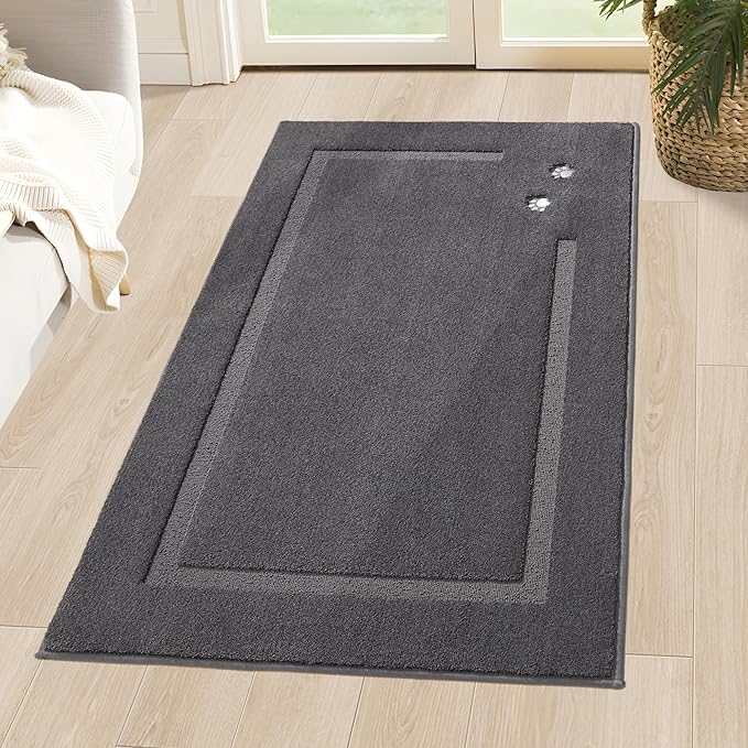 BEQHAUSE Dog Door Mat for Muddy Paws 36"x60" Dirt Trapper Absorbent Doormat Non Slip Entryway Rugs Washable Stain Resistant Welcome Floor Mat Soft Low-Profile for Front Back Door, Dark Grey