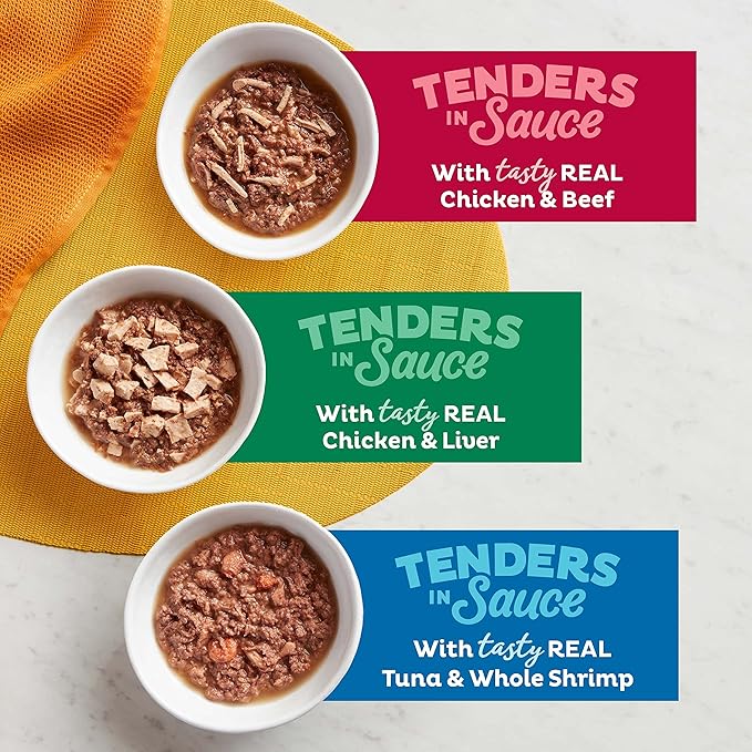 Meow Mix Tenders in Sauce Wet Cat Food, Surf 'N Turf Variety Pack, 2.75 Ounce Cup (Pack of 48)