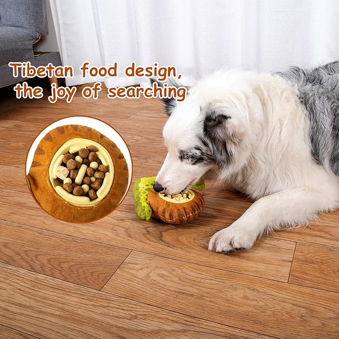 Hollypet Squeaky Plush Stuffed Dog Puzzle Toy with Slow Feeder Bowl, Interactive Chew Toy for Small and Medium Dogs, Snail