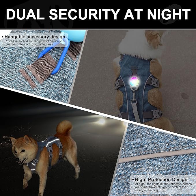 Escape Proof Dog Harness Medium Sized Dog, Reflective No Pull Dog Vest with Handle, Lightweight Full Body Pet Harness Adjustable for Walking,Training(Blue,Chest:17-32")