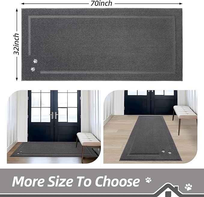 BEQHAUSE Dog Door Mat for Muddy Paws 32"x70" Dirt Trapper Absorbent Doormat Non Slip Entryway Rugs Washable Stain Resistant Welcome Floor Mat Soft Low-Profile for Front Back Door, Dark Grey