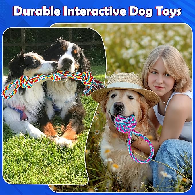 Dog Rope Toys for Aggressive Chewers, Nearly Indestructible Dog Toys Set for Large/Medium Dogs, Heavy Duty Natural Cotton Rope Chew Toy for Teething, Tug Toy 9 Pack