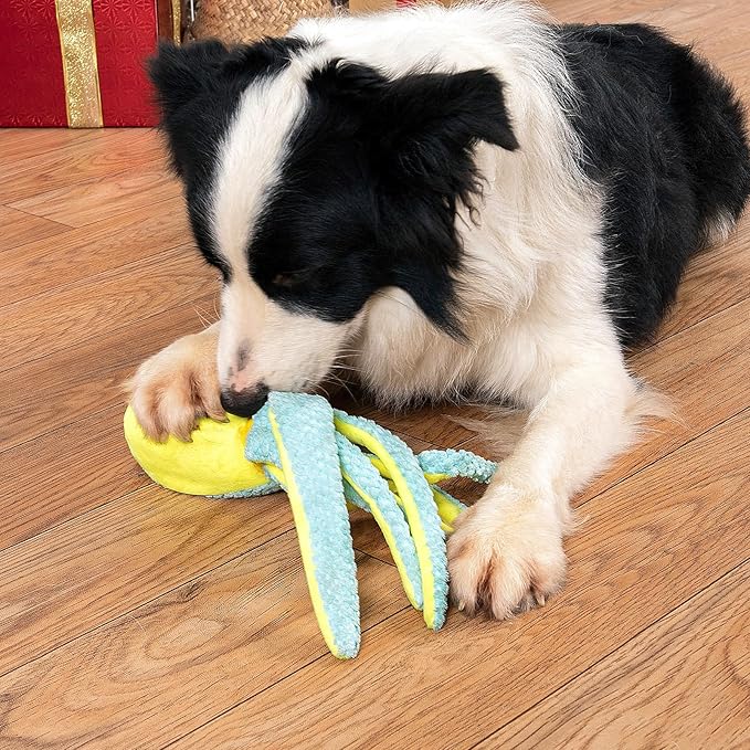 Hollypet Squeaky Plush Stuffed Durable Dog Toys, Cute Puppy Chew Toys for Small, Medium and Large Breed Dogs，Blue Octopus