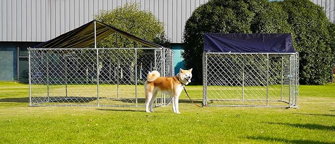 Petonly Outdoor Dog Enclosure Heavy Duty Dog Kennel House Mesh Dog Big Cage Pet Kennel Steel Fence with Secure Lock (79”x 79”)