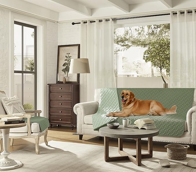 gogobunny 100% Double Sided Waterproof Dog Blanket Soft Pet Bed Cover Reversible Protect Furniture Couch Sofa Car for Puppy Cat Kids (Dark Green/Light Green, 82x102 Inch (Pack of 1))