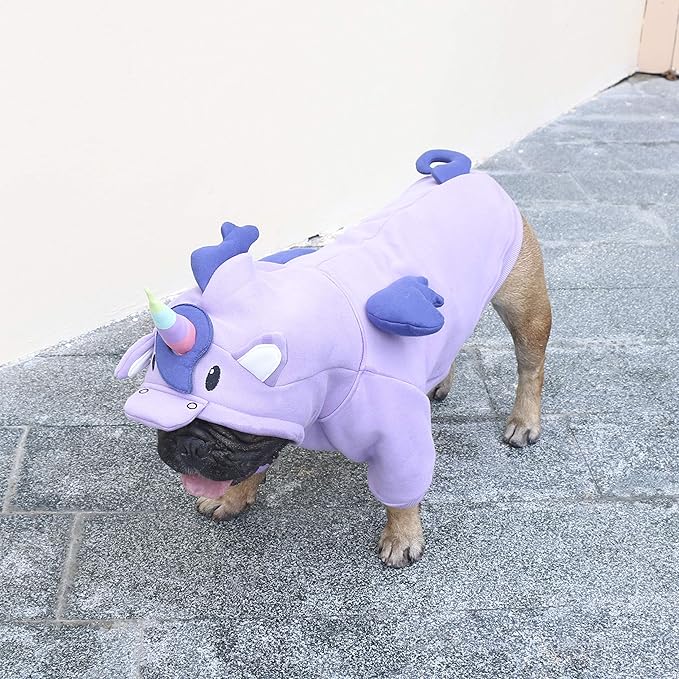 iChoue Unicorn Dog Halloween Costumes Clothes Sweater Cute Funny for English Bulldog Cold Weather Winter Coats Hoodies - Purple/XXLarge