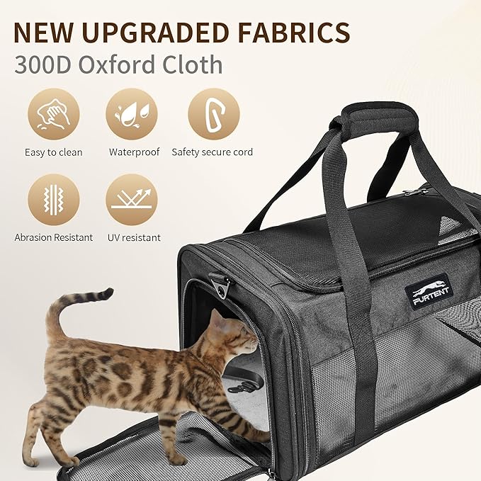 TSA Approved Pet Carrier in Cabin with Foldable Litter Box for Kittens and Small Dogs Fits Pets Up to 15 lbs, Animal Rabbit Puppy Soft Pet Carrier Portable Airline Approved, Travel for Comfort, Black