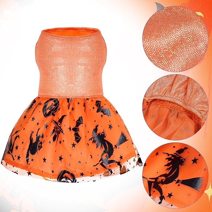 Dog Halloween Costume Dog Dress Witch Tulle Skirt Halloween Pet Clothes for Puppy Small Cats (Orange, X-Large)