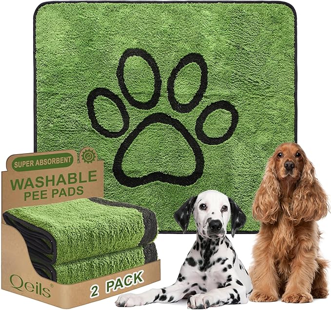 Qeils Reusable Dog Pee Pads, 2 Pack Super Absorbent & Leakproof Washable Puppy Pads with Soft Green Top Layer, for Potty Training, Crates, Couch, Car Seats & Pet Beds, 48"x 48"