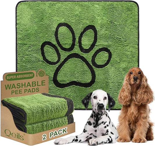 Qeils Reusable Dog Pee Pads, 2 Pack Super Absorbent & Leakproof Washable Puppy Pads with Soft Green Top Layer, for Potty Training, Crates, Couch, Car Seats & Pet Beds, 48"x 48"