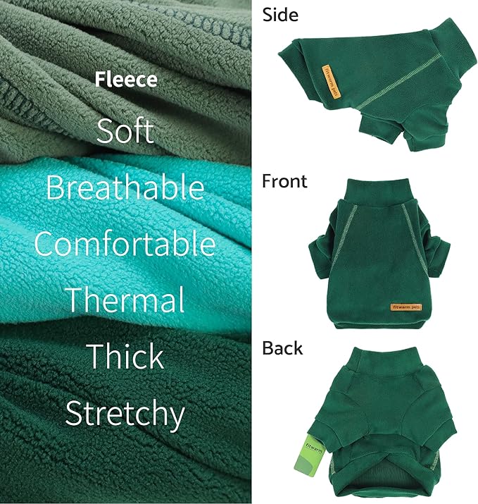 Fitwarm 3 Pack Fleece Dog Sweater, Turtleneck Dog Sweatshirt, Dog Winter Clothes for Small Dogs Boy Girl, Pet Pullover Jumper, Cat Apparel, Dark Green, Teal Green, Olive Green, XS