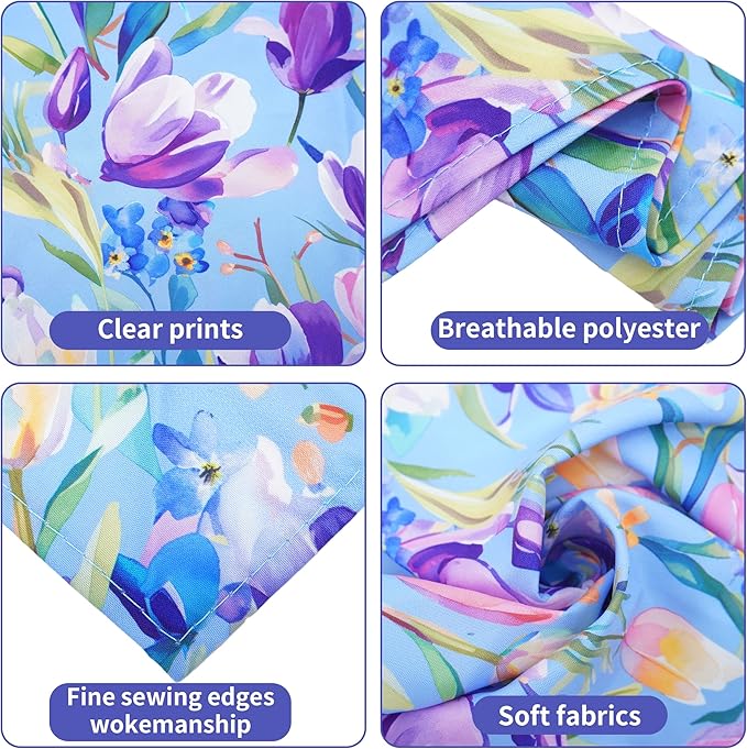 7 Pcs Spring Dog Bandanas for Small Medium Dogs Breed 25 Inch Summer Flowers Dog Bandana Adjustable Large Hemming Seam Edge Scarves Grooming M