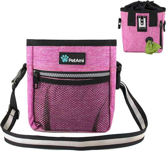 PetAmi Dog Treat Pouch, Pet Treat Pouch for Training, Dog Walking Bag Holder for Kibbles, Pet Food Toy, Dog Trainer Essentials Supplies, Poop Bag Dispenser, 3 Ways to Wear (Pink)