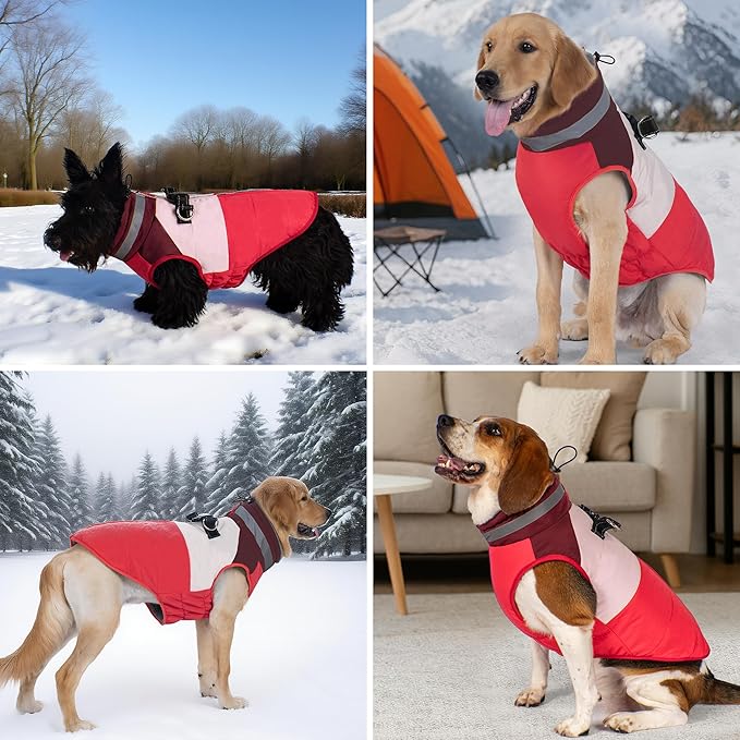 azuza Dog Jacket for Small Dogs Waterproof Dog Coat with Reflective Strips and Harness Built in Warm Fleece Dogs Winter Coat Windproof with Back Zipper, Red L