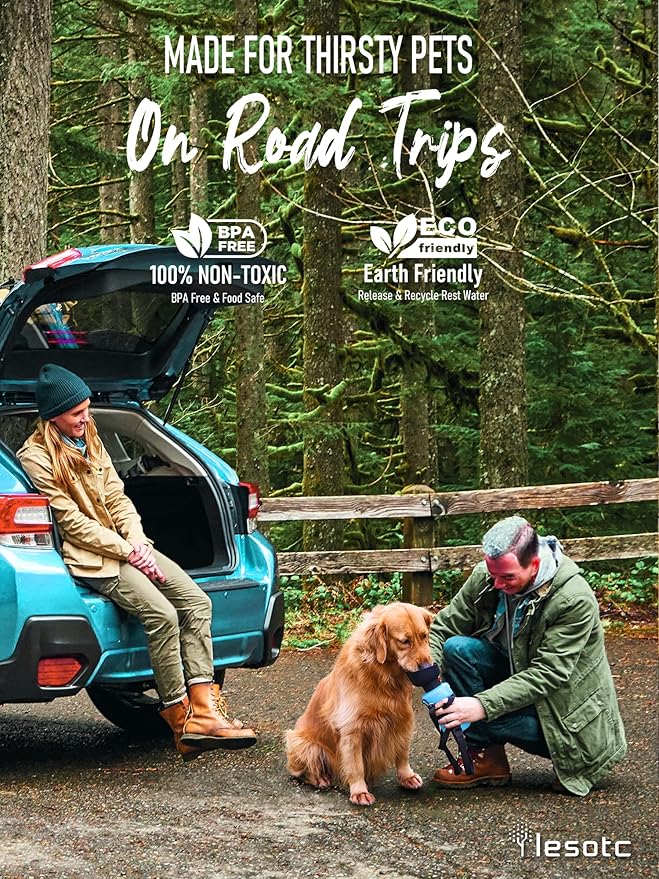 Lesotc Dog Water Bottle, Portable Water Dispenser with Water Bowl, Leak Proof Pet Travel Squeeze Bottle, Puppy Essentials Dog Stuff Accessories for Outdoor Walking, Hiking, Camping Doggie Gift