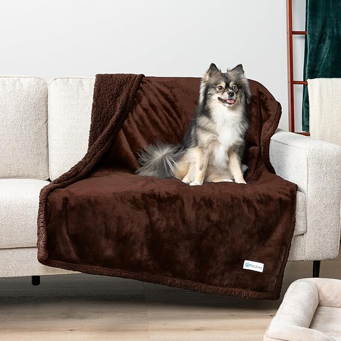 PetAmi Waterproof Dog Blanket for Medium Large Dog Puppy Cat Throw for Couch Cover Leakproof Protection, Sherpa Fleece, Reversible Soft Washable 60x40 Brown Brown