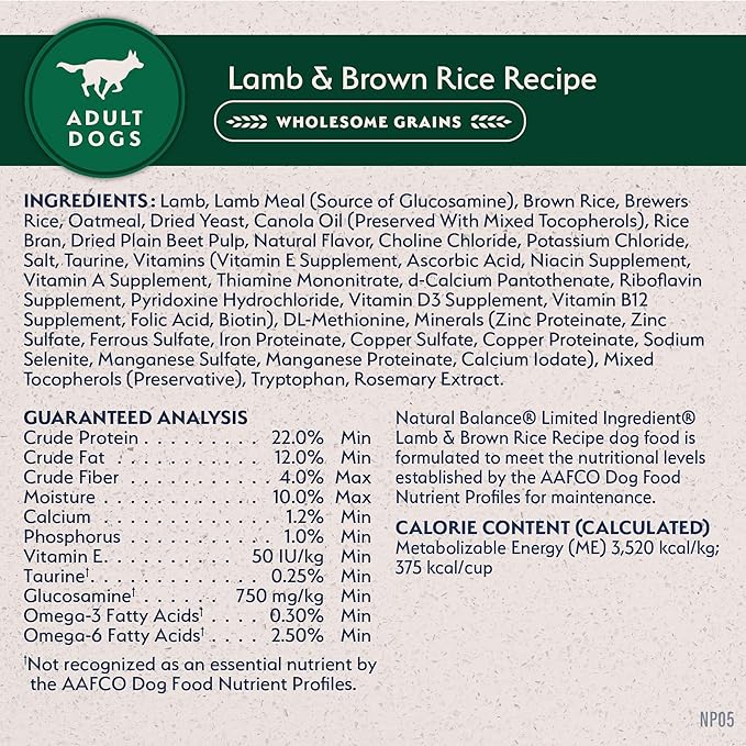 Natural Balance Limited Ingredient Adult Dry Dog Food with Healthy Grains, Lamb & Brown Rice Recipe, 4 Pound (Pack of 1)