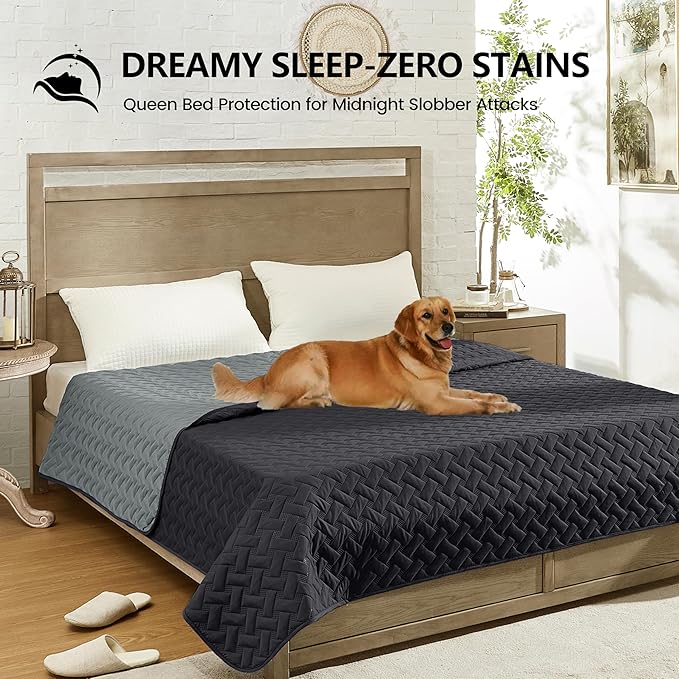 gogobunny 100% Double Sided Waterproof Dog Blanket Soft Pet Bed Cover Reversible Protect Furniture Couch Sofa Car for Puppy Cat (Dark Charcoal/Light Charcoal, 52x82 Inch (Pack of 1))