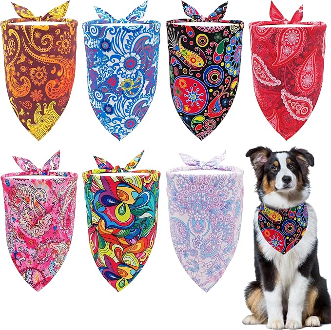 7 PCS Paisley Dog Bandanas for Large Dogs Breed 33 Inch Sewing Hemming Dog Bandana XL Drool Bibs Party Grooming L