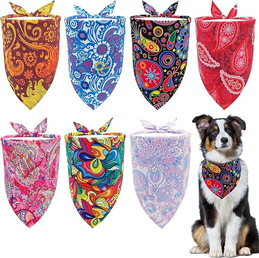7 PCS Paisley Dog Bandanas for Large Dogs Breed 33 Inch Sewing Hemming Dog Bandana XL Drool Bibs Party Grooming L