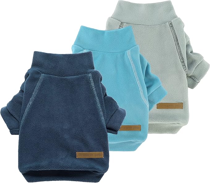 Fitwarm 3 Pack Classic Fleece Sweater, Turtleneck Sweatshirt, Winter Clothes for Small Dogs, Cat Apparel, Blue, Grey, Navy, Medium