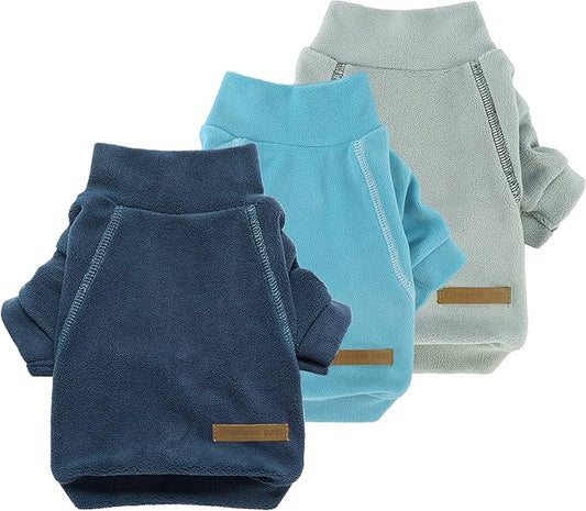 Fitwarm 3 Pack Classic Fleece Sweater, Turtleneck Sweatshirt, Winter Clothes for Small Dogs, Cat Apparel, Blue, Grey, Navy, Medium