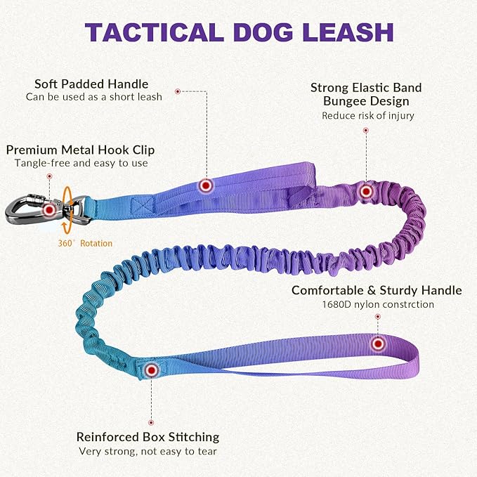 Tactical Dog Collar and Bungee Leash,Military Dog Collar & Leash Set with USA American Flag Adjustable K9 Collar with Heavy Duty Metal Buckle & Handle,with Patches and Airtags Case (Gradient, L)