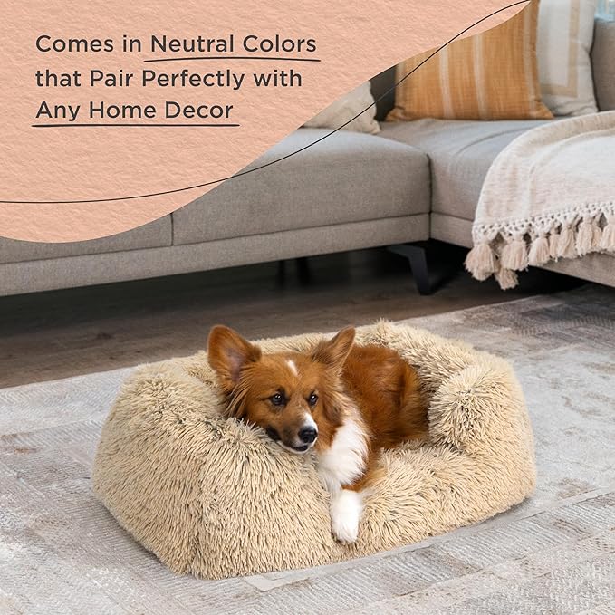 Best Friends by Sheri Shag Lounge Bed Calming Faux Fur Dog Bed, Taupe, Medium, 30" x 20"