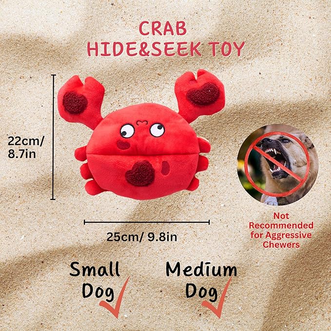 Squeaky Dog Toys, Plush Puzzle Hide and Seek Puppy Toys to Keep Them Busy – Cute Stuffed Dog Chew Toys for Small, Medium Breed - Crab