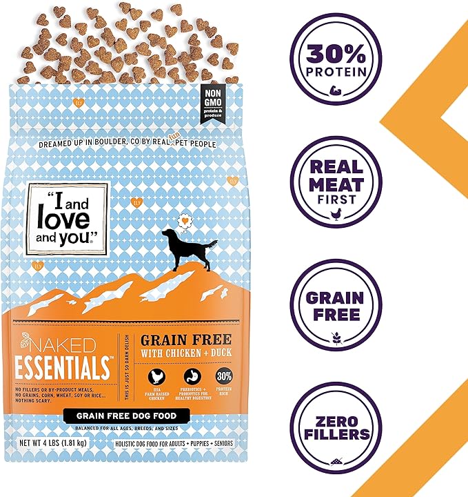 "I and love and you" Naked Essentials Dry Dog Fod, Grain-Free Chicken & Duck, 40 Lb