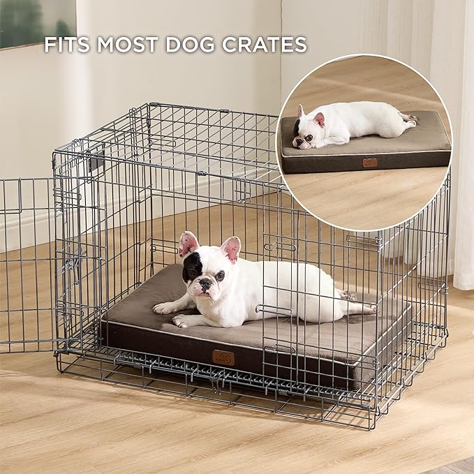 Bedsure Memory Foam Dog Bed Medium Size Dogs- Orthopedic Pet Beds for Crate with Removable Washable Cover and Nonskid Bottom - Plush Flannel Fleece Top Pet Mat, Brown