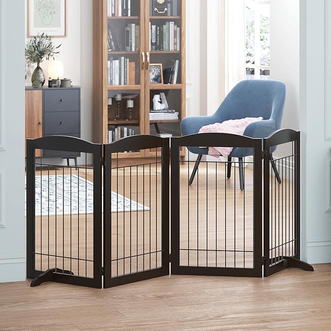 Spirich Freestanding Wire Pet Gate for Dogs, 30 inches Tall Dog Gate for The Houes, Doorway, Stairs, Pet Puppy Safety Fence,Set of Support Feet Included (Espresso, 4 Panels) ASIN: B07T8Z8NKL