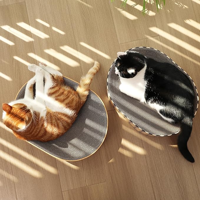 FUKUMARU Cat Scratcher Cardboard Lounge Bed, 2-in-1 Cat Scratch Pad, Oval Cats Scratching Board Indoor, Durable Modern Kitty Scratcher Bowl, Cats Scratch Furniture Protector, Polka Dot