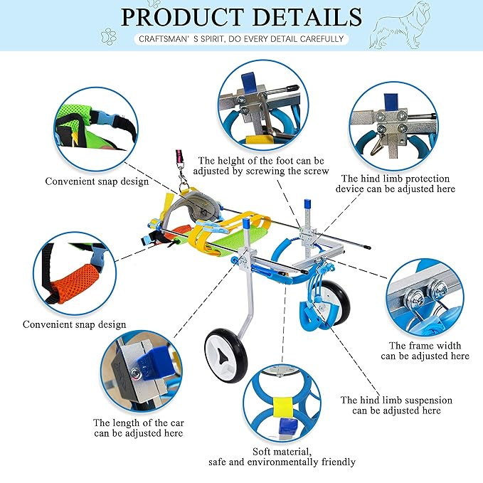 Adjustable Dog Wheelchair/Cart for Back Legs，Pet/Doggie Doggy Wheelchairs with Disabled Hind Legs Walking，Light Weight (7-Size(7-Size)(XS)