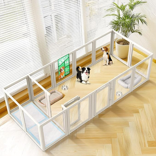 FXW AuraSpace Acrylic Indoor Dog Playpen for Medium Dogs, 35 Inch, 16 Panels, White