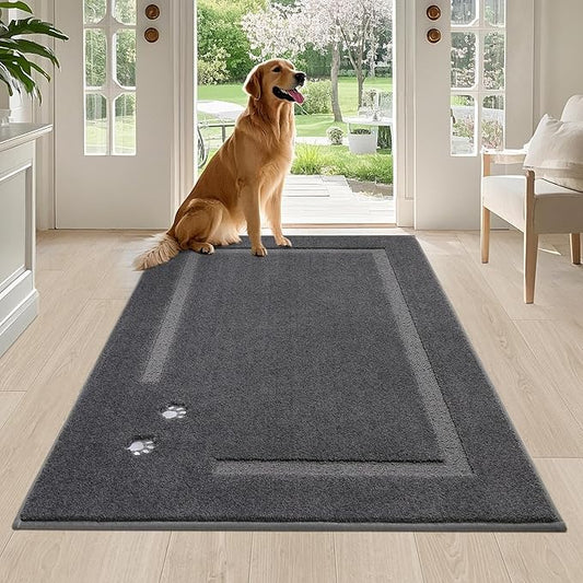 BEQHAUSE Dog Door Mat for Muddy Paws 36"x60" Dirt Trapper Absorbent Doormat Non Slip Entryway Rugs Washable Stain Resistant Welcome Floor Mat Soft Low-Profile for Front Back Door, Dark Grey