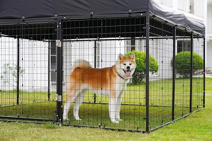 354" x 118" Outdoor Dog Kennel Steel Ideal Dog Fence for Medium/Small Dogs Anti-Rust Coating Cage with Roof All Weather Resistant Dog House with Double Locks