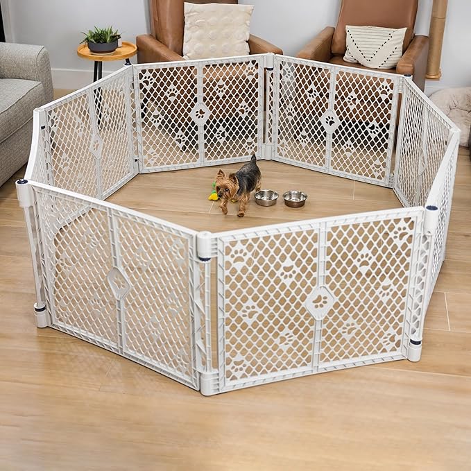 MyPet 8-Panel Paws Petyard, Gray Dog Playpen, Durable & UV-Resistant Puppy Playpen, Indoor/Outdoor Portable Dog Pen, Adjustable for Your Pet's Comfort, Friendly Design for Happy Pets