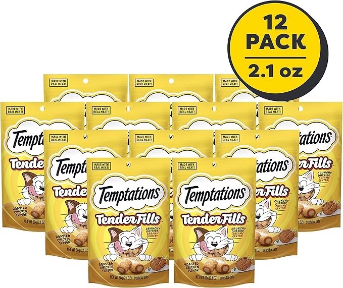 Temptations Tender Fills Crunchy and Soft Adult Cat Treats, Roasted Chicken Flavor, 2.1 oz. Pouch (Pack of 12)