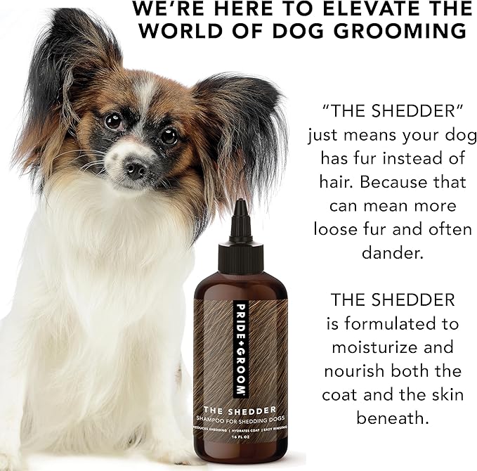 Pride and Groom The Shedder | Dog Deshedding Shampoo | All Natural Body Wash with Essential Oils & Ingredients That Reduce Pet Shedding & Fur Dander for Curly and Wavy Coats – 16oz