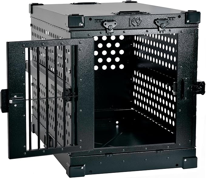 Heavy Duty Fully Collapsible Powder-Coated Aluminum Dog Crate - Medium-Long (Black)