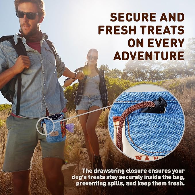 INSPECTOR TAIL Dog Treat Pouch w Cord Closure to Prevent Spills | 2 Cup Size | Hands Free - 4 Ways to Wear Tote | Pockets for Snacks Toys Poop Bags Keys Cards | Pet Training Walking & Rewarding Holder