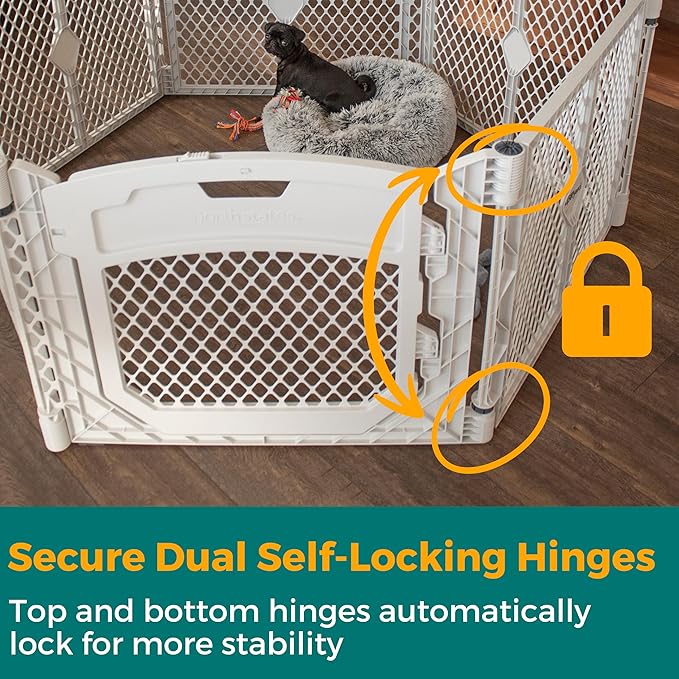 MyPet North States Petyard Plus: 5.5 Ft. Wide Folding Dog Playpen Indoor or Outdoor. 6-Panel Freestanding Play Pen Dog Gate Made in USA. 26" Tall, Light Gray