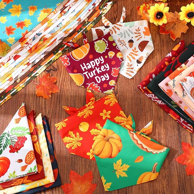 Lasnten 70 Pcs Fall Dog Bandanas Bulk Thanksgiving Dog Bandanas Pumpkin Pet Bibs Scarf for Dogs Triangle Scarf Holiday Costume for Small Medium Large Pet Accessories Grooming Supplies (Harvest)