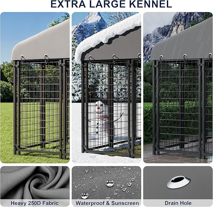 6X6FT Dog Kennel Outside Dog Kennel Outdoor with Feeding, Heavy Duty Outdoor Dog Crate Durable Dog Cage with Roof & Double Lock