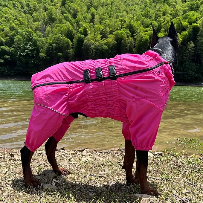 Dogs Waterproof Jacket, Lightweight Waterproof Jacket Reflective Safety Dog Raincoat Windproof Snow-Proof Dog Vest for Small Medium Large Dogs Rosered XL