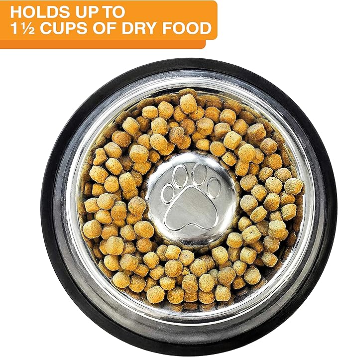 Neater Pet Brands Stainless Steel Slow Feed Bowl - Non-Tip & Non-Skid - Stops Dog Food Gulping, Bloat, Indigestion, and Rapid Eating (1.5 Cup)